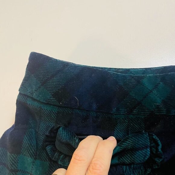 Talbots Skirt Tartan Watch Plaid Velvet Ruffle Pockets Blue Green Holiday Stretc - Picture 6 of 12